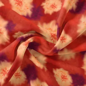 Spotted Orange And Purple Flower Digital Printed Fabric