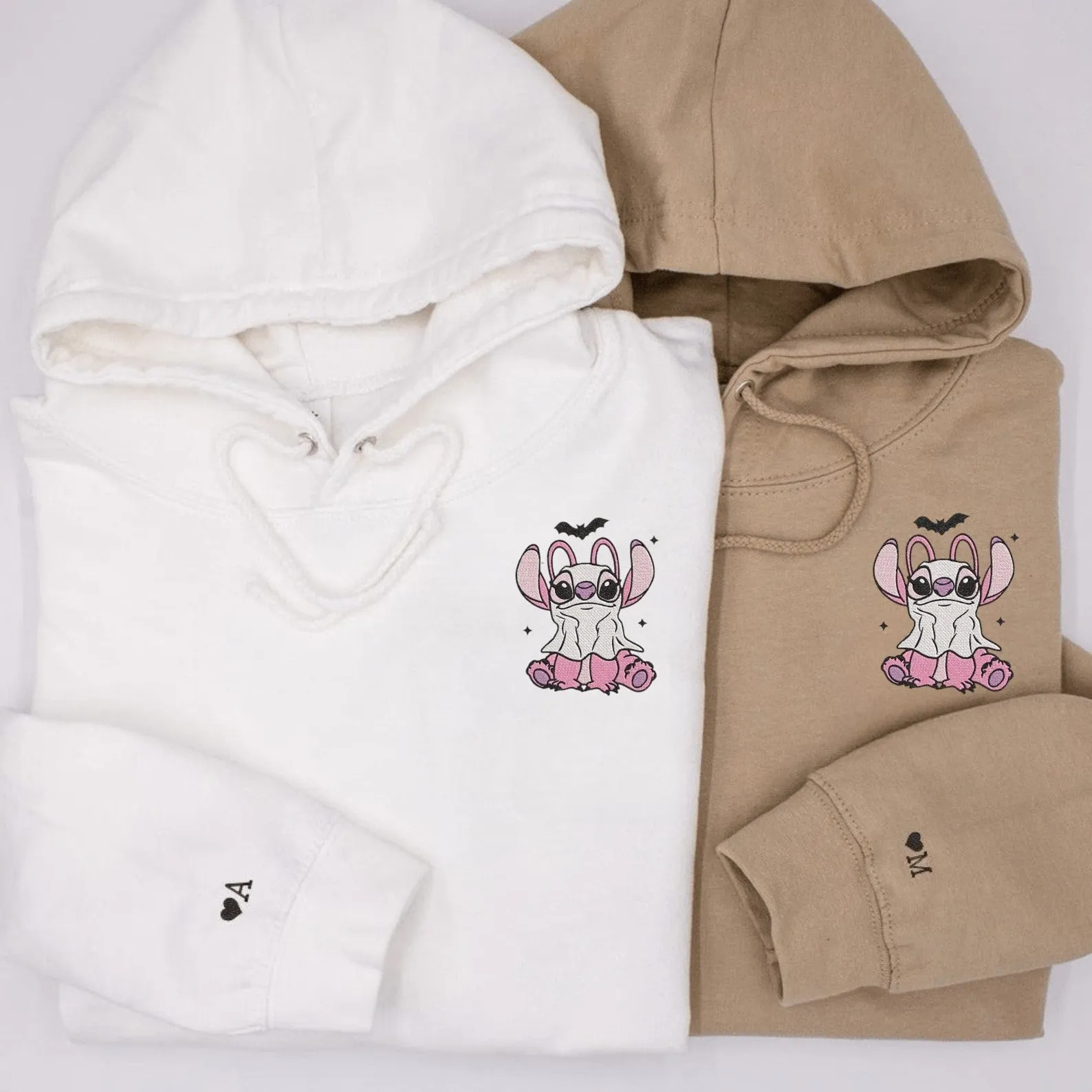 Stitch & Angel Ghost Matching Couple Hoodies – Custom Halloween Sweatshirts for Couples
