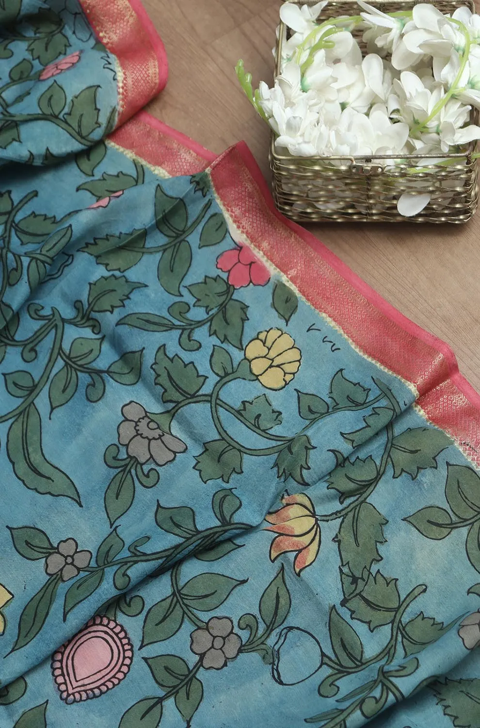 Stunning Blue Pen Kalamkari Pure Silk Dupatta - Perfect for Any Occasion!