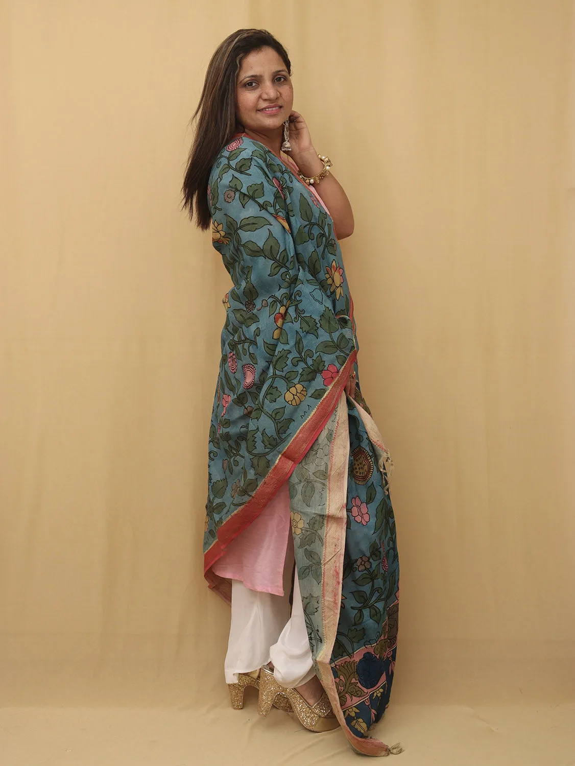 Stunning Blue Pen Kalamkari Pure Silk Dupatta - Perfect for Any Occasion!