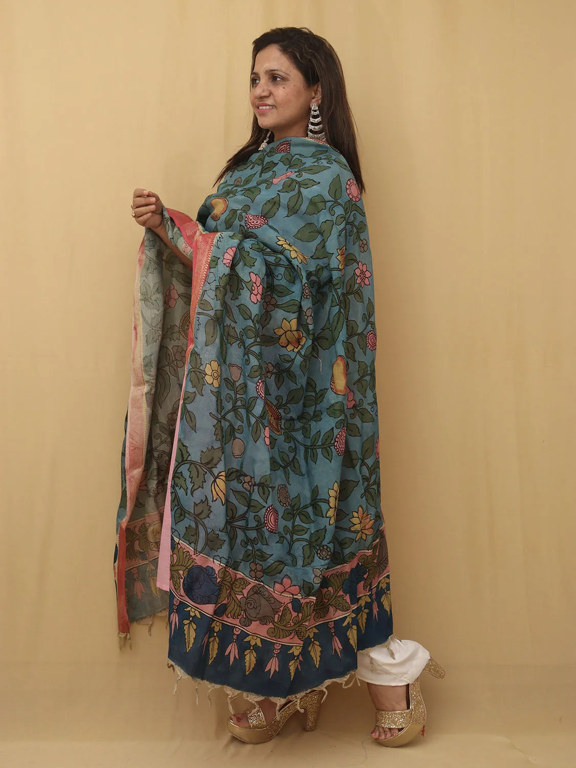 Stunning Blue Pen Kalamkari Pure Silk Dupatta - Perfect for Any Occasion!