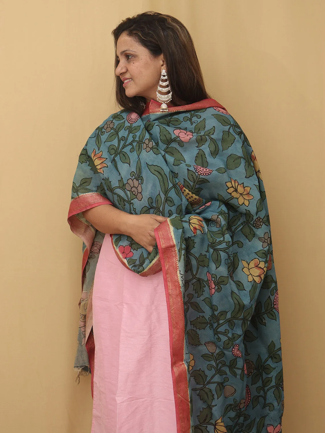 Stunning Blue Pen Kalamkari Pure Silk Dupatta - Perfect for Any Occasion!