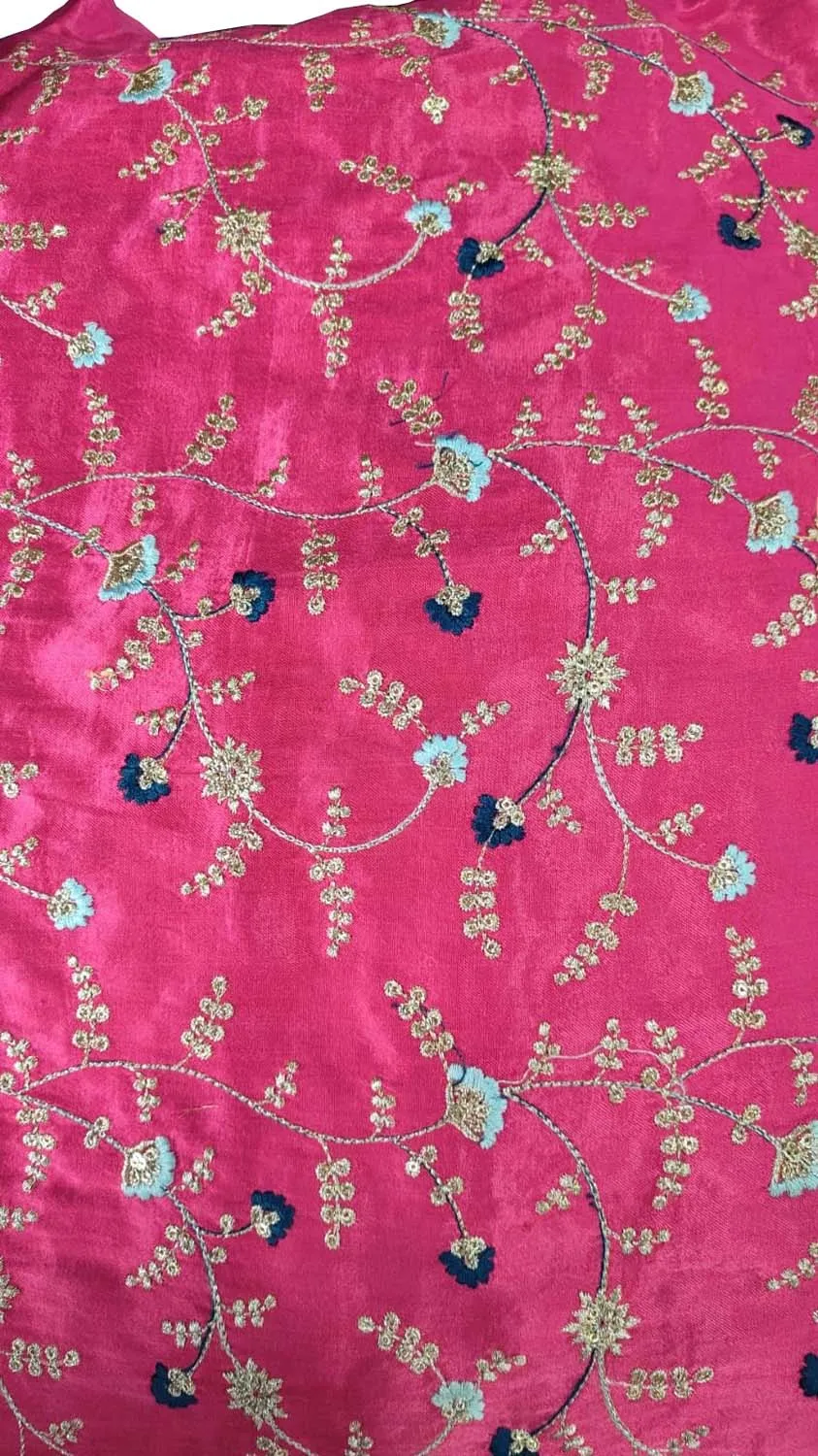 Stylish Pink Embroidered Gajji Silk Fabric ( 1 Mtr )