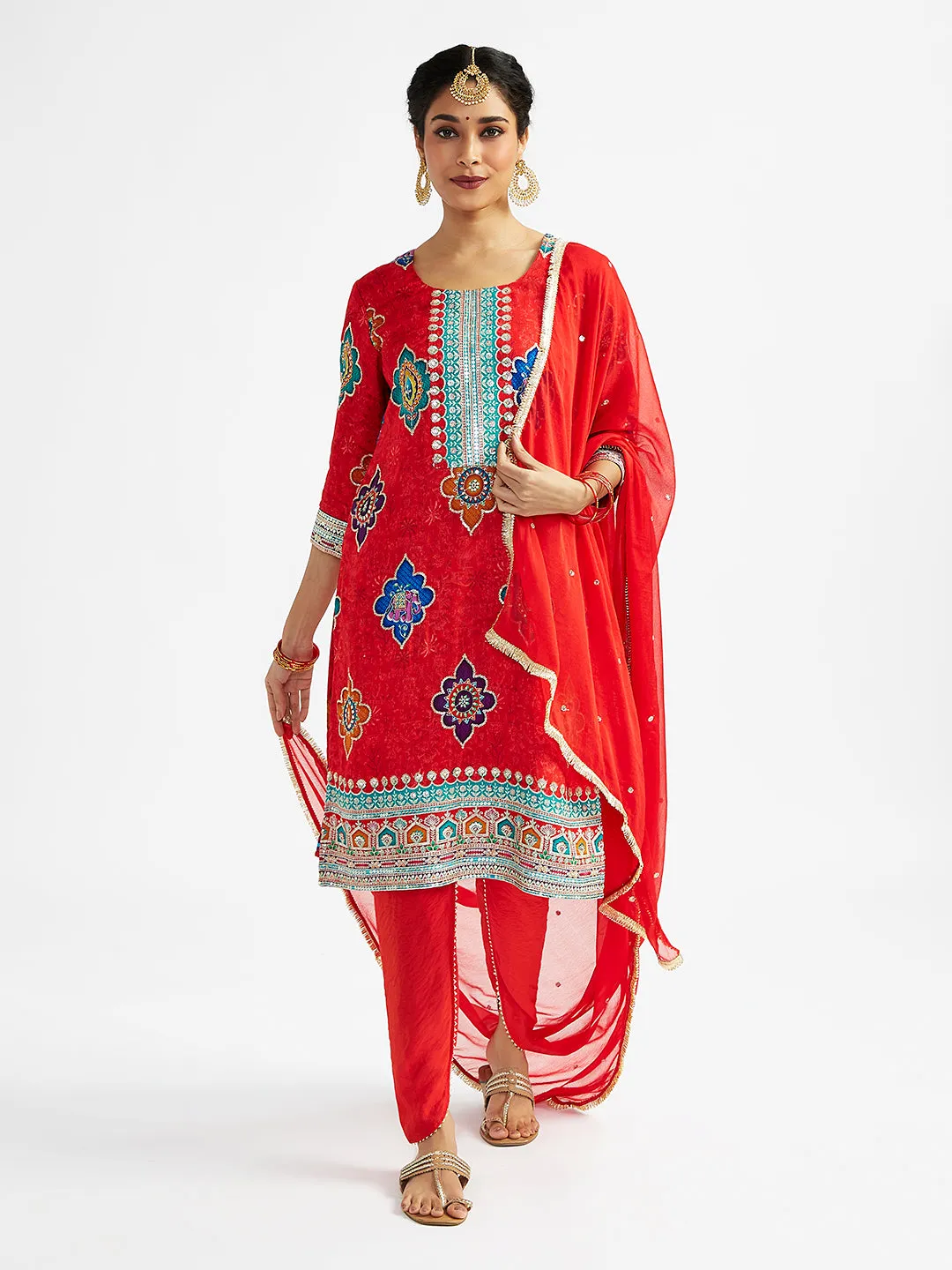 VASTRAMAY Women's Red Dhoti kurta set