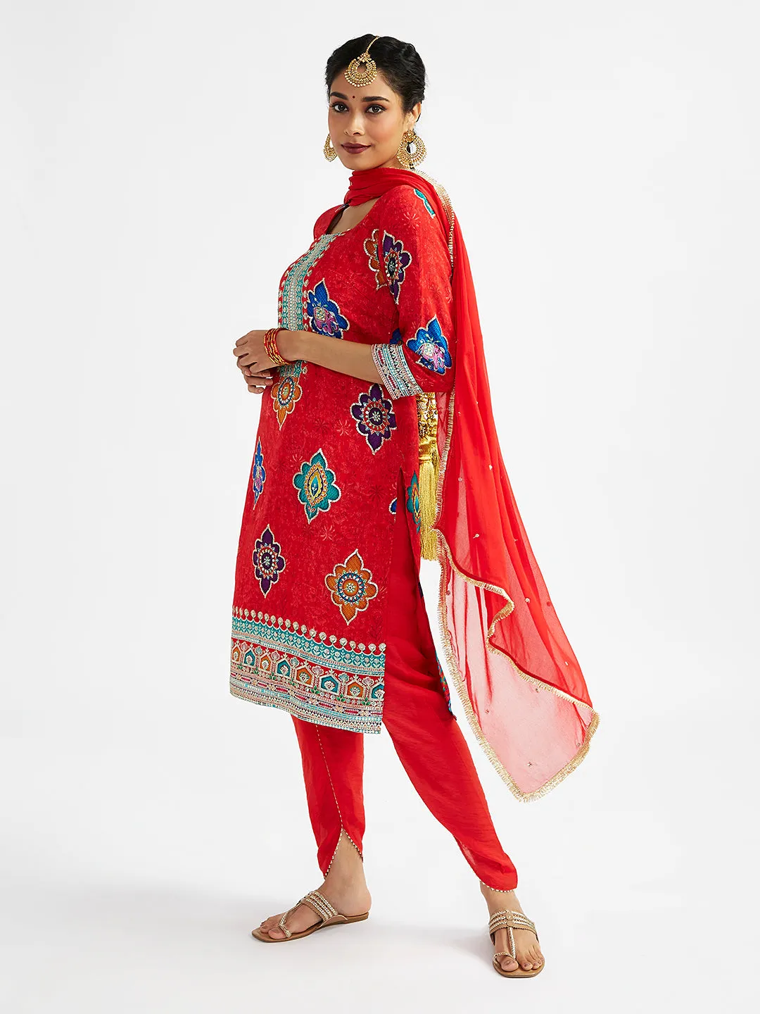 VASTRAMAY Women's Red Dhoti kurta set