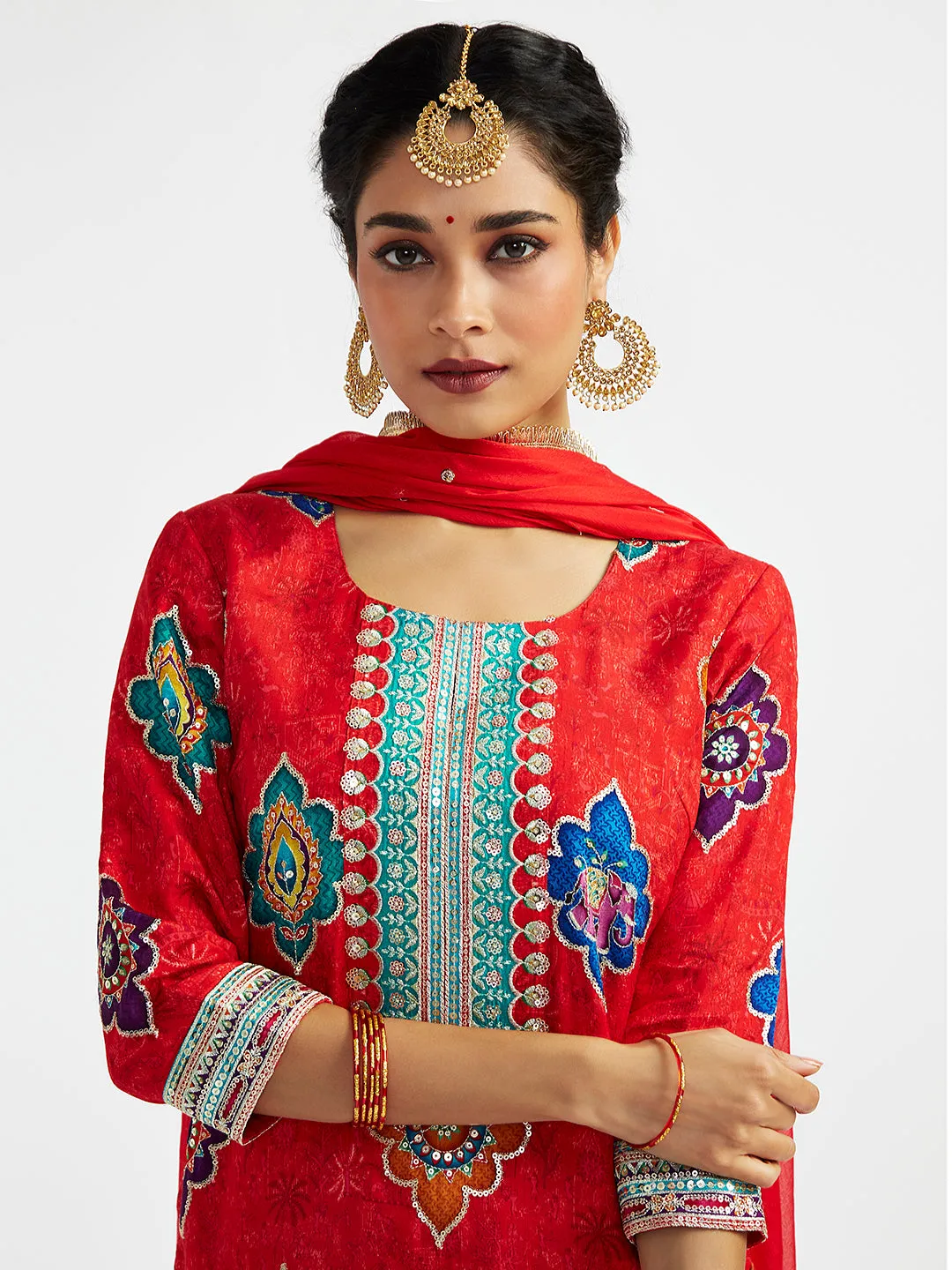 VASTRAMAY Women's Red Dhoti kurta set