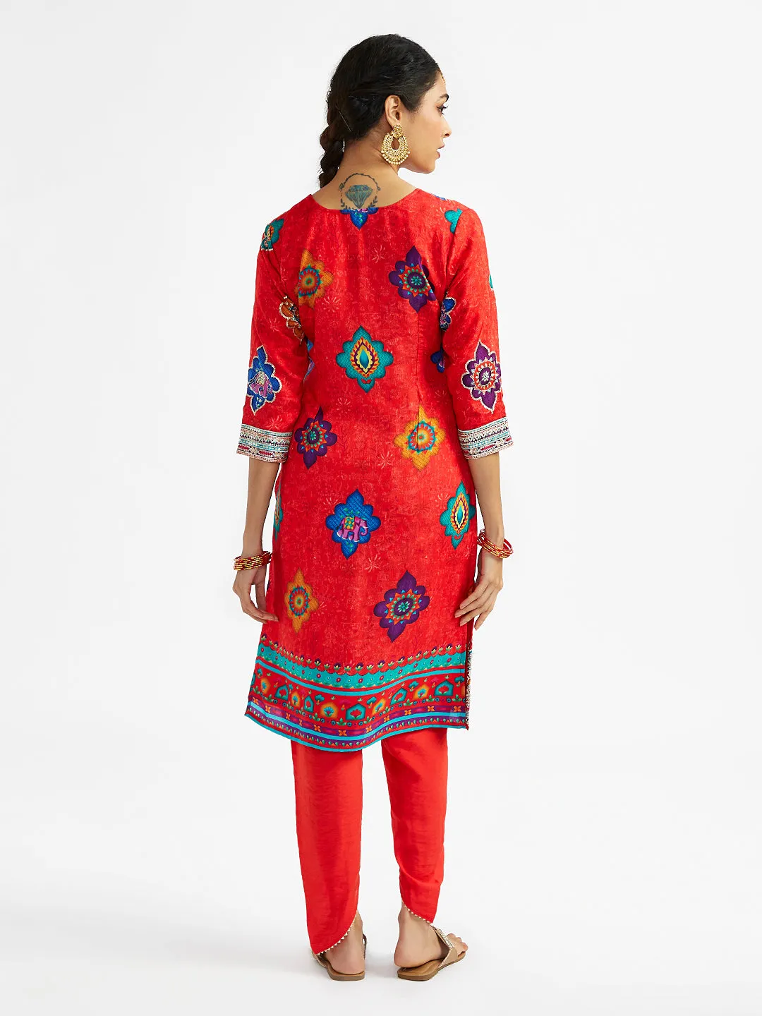 VASTRAMAY Women's Red Dhoti kurta set