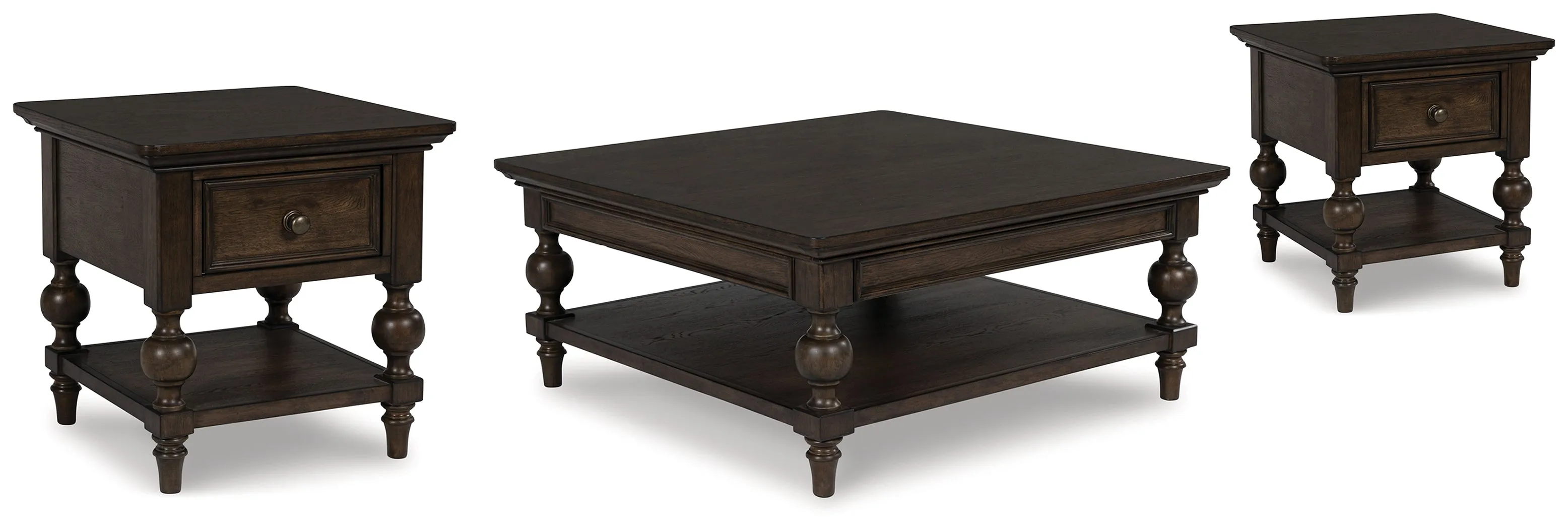 Veramond Coffee Table with 2 End Tables in Dark Brown