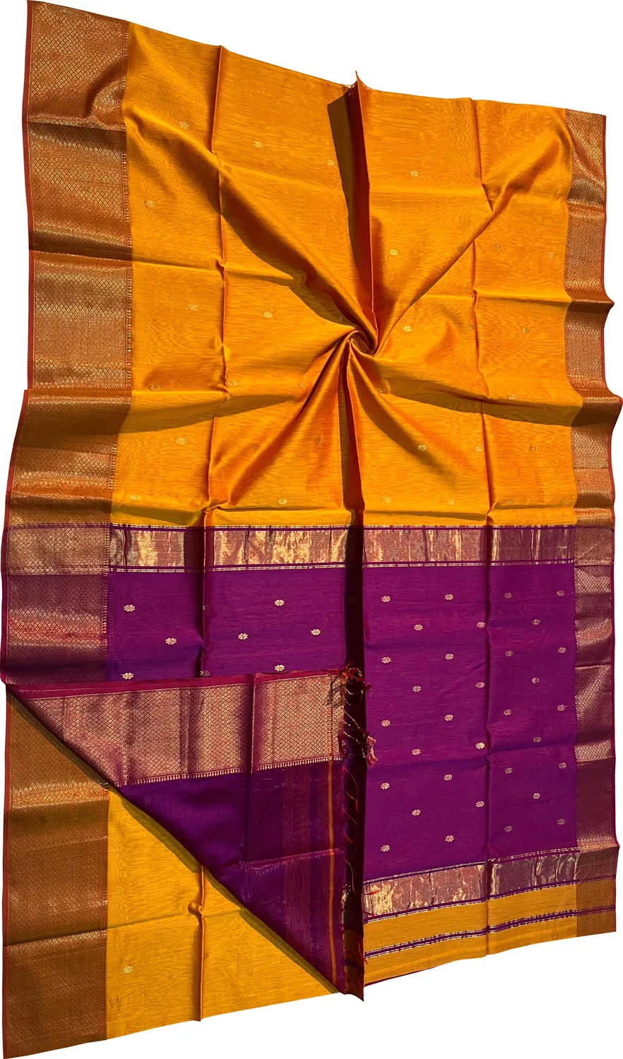 Vibrant Yellow & Pink Handloom Maheshwari Saree