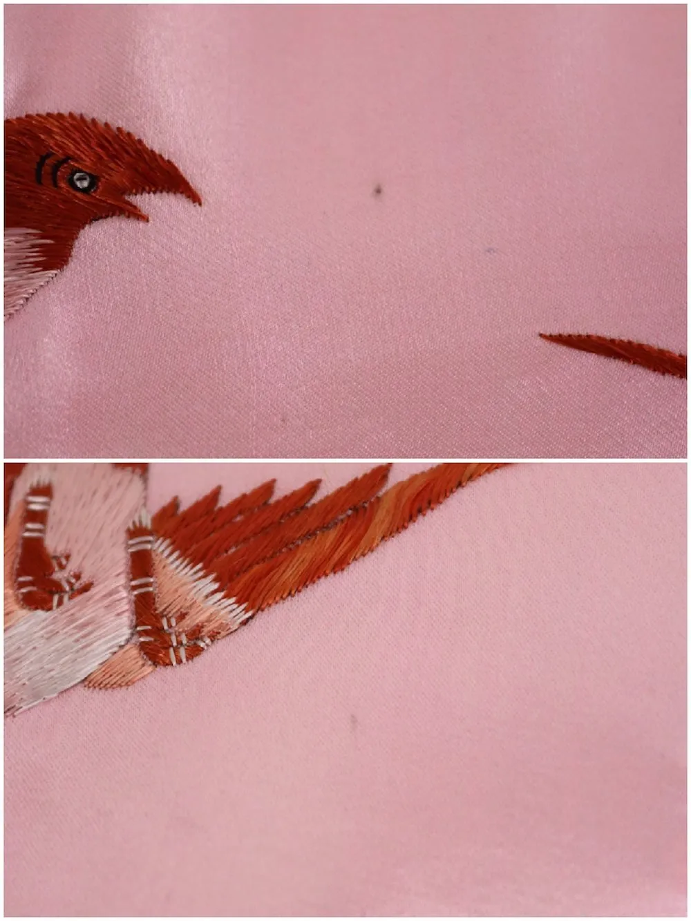 Vintage 1950s Pink Silk Satin Embroidered Qi Pao Mandarin Dress