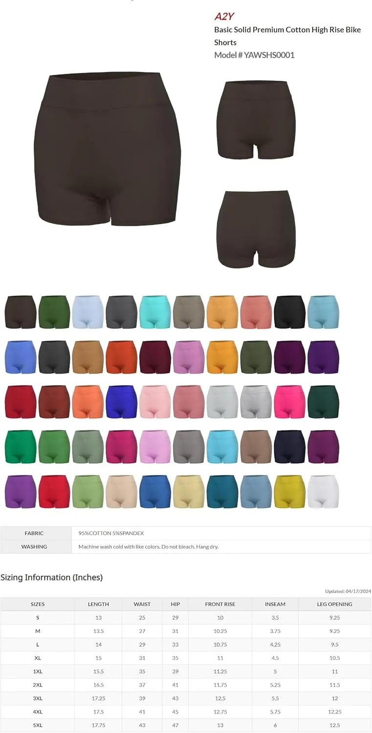 Women's Basic Solid Premium Cotton High Rise Bike Shorts