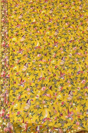 Yellow Embroidered Parsi Georgette Dupatta